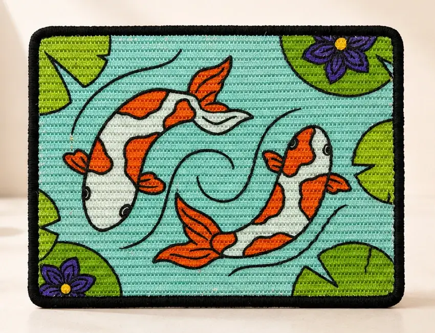 Close view of the Koi scratch panel and black bound edge.
