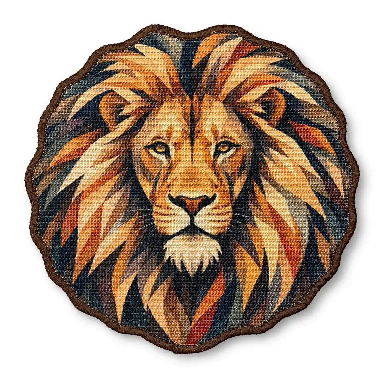 Concept mockup of the Lion Scratch Mat with a visible dark brown bound edge on a white background.