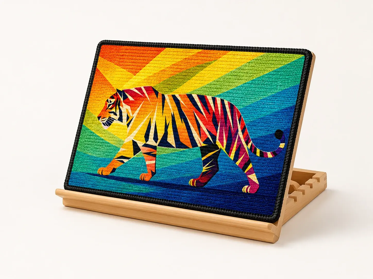 Concept mockup of the Tiger scratch panel displayed on a wooden easel.