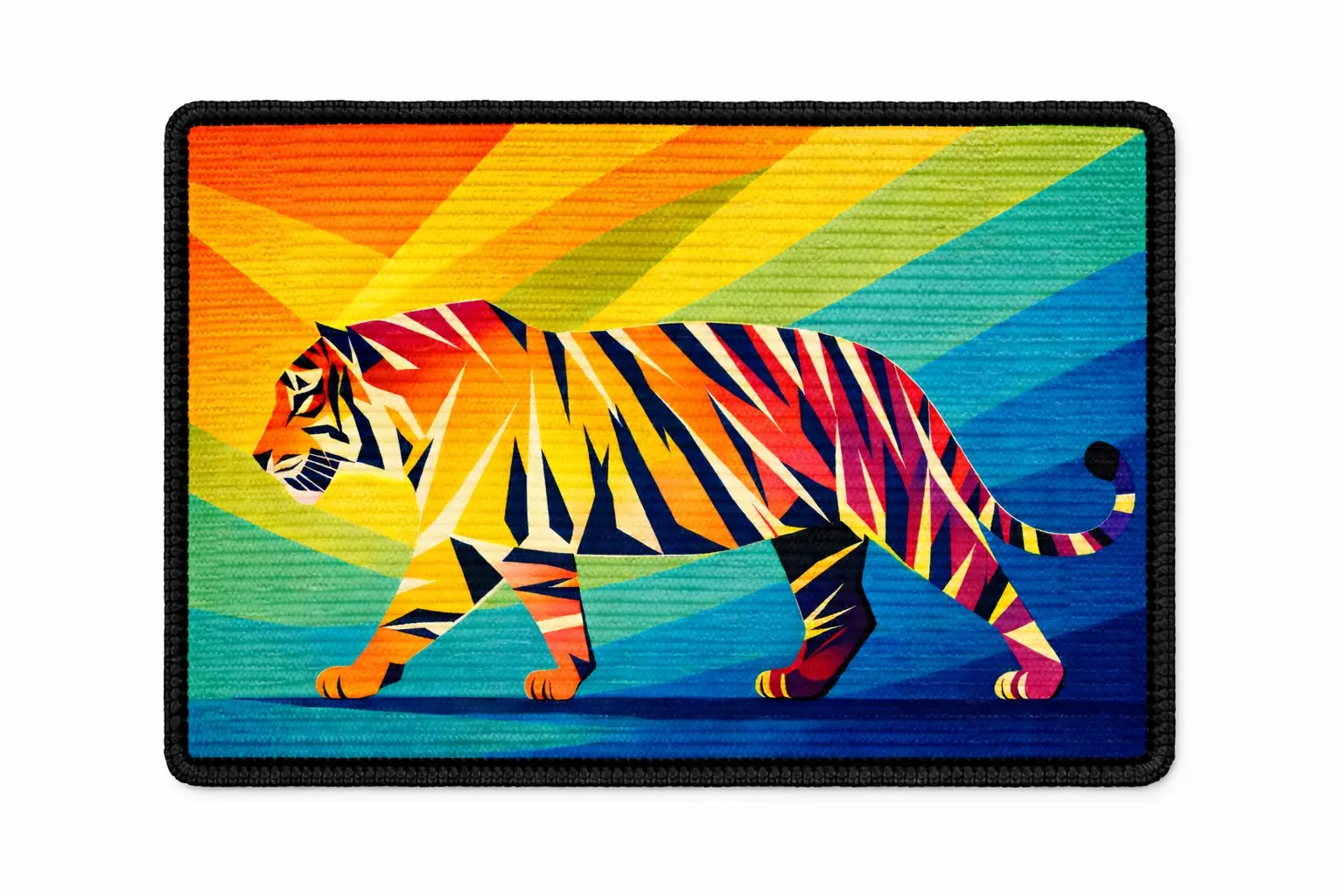 Tiger scratch panel with a black bound edge.