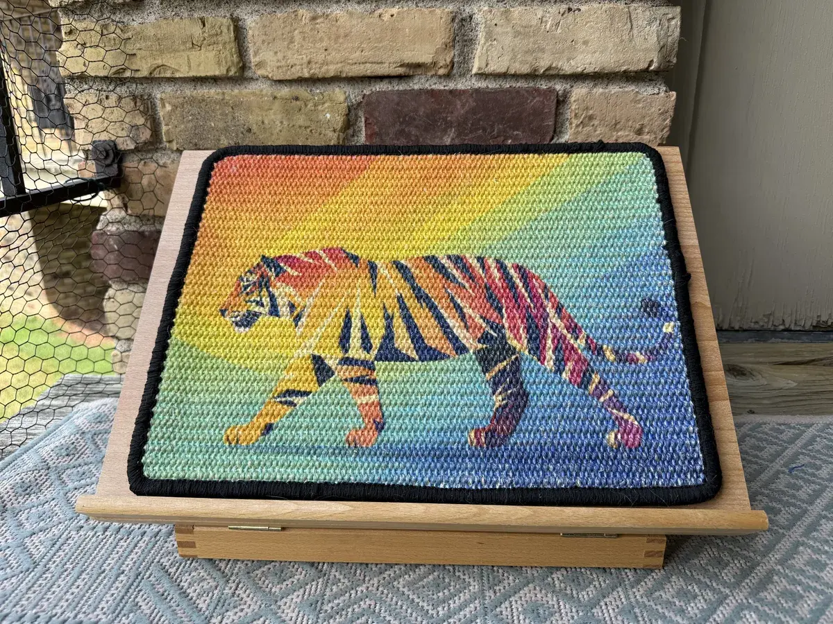 Tiger Scratch Canvas panel on a wooden easel after about two months of daily household use.